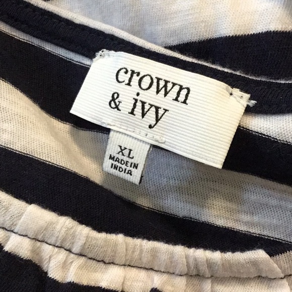 Crown & Ivy Black and White Striped Top with Ruffle Sleeves - Picture 3 of 5